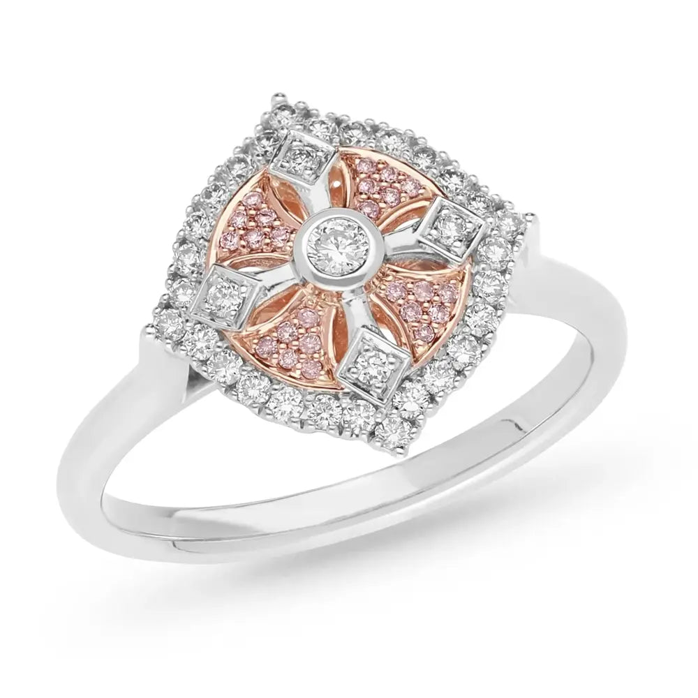 Two-Tone Rose and White Gold Pink Diamond Ring