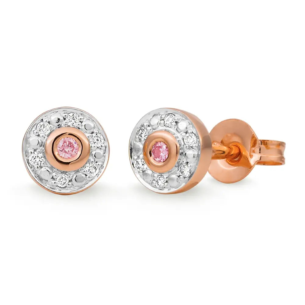 9ct Rose Gold Earrings with Natural Diamonds & Pink Diamond Accent