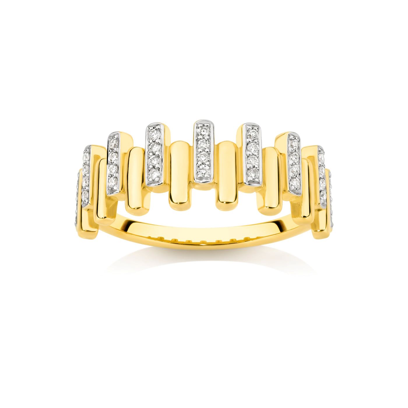 Diamond Set Staggered Lines Style Ring