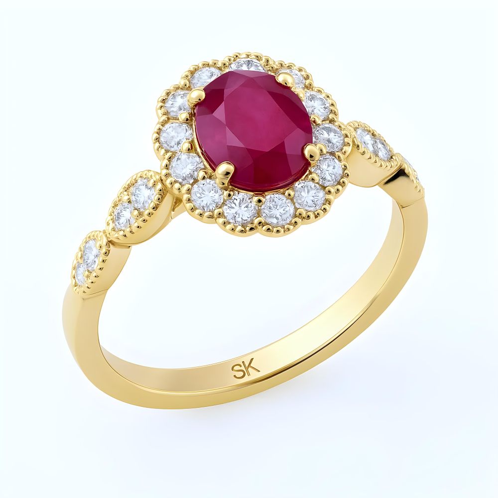 Diamond and Ruby Flower Cluster Ring