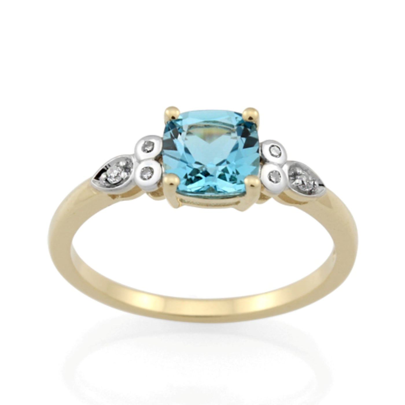 9ct Yellow Gold Blue Topaz & Diamond Ring