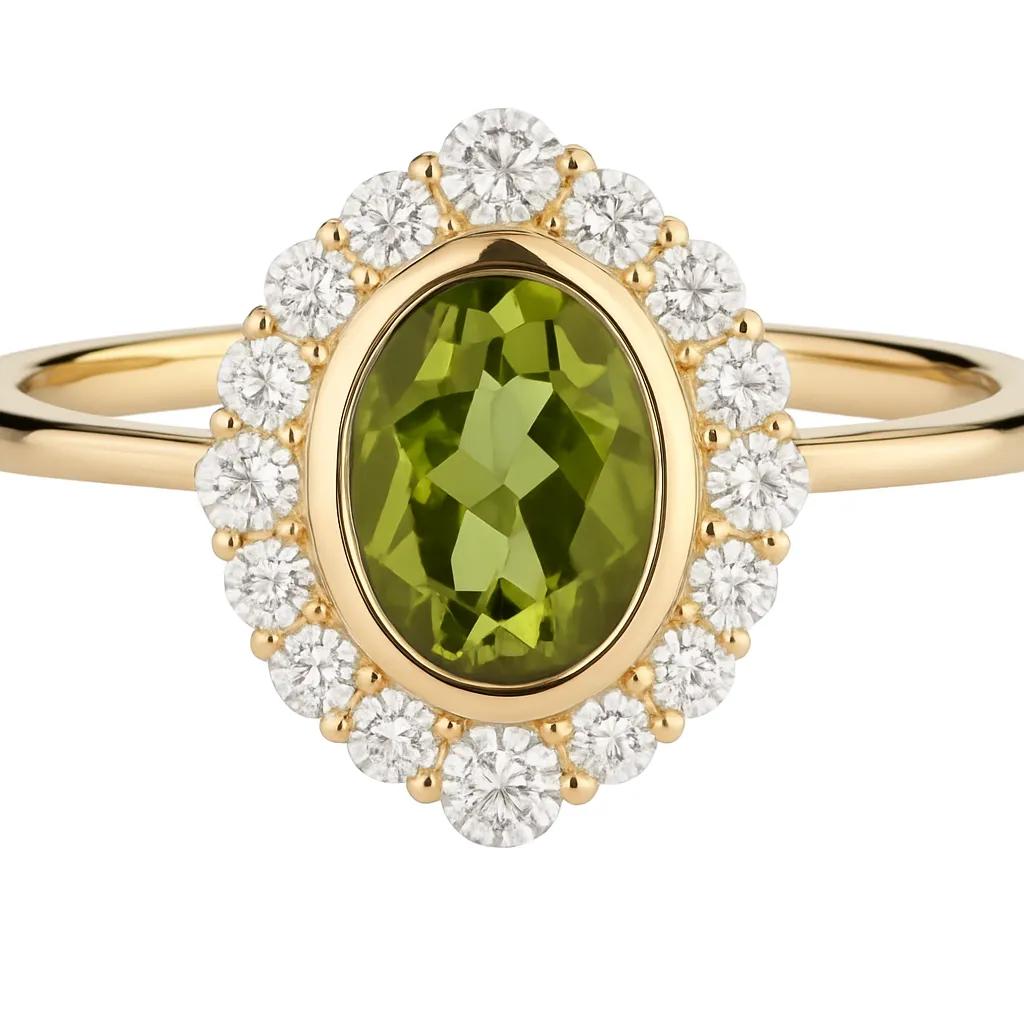 9ct Yellow Gold Peridot & Lab-Grown Diamond Ring