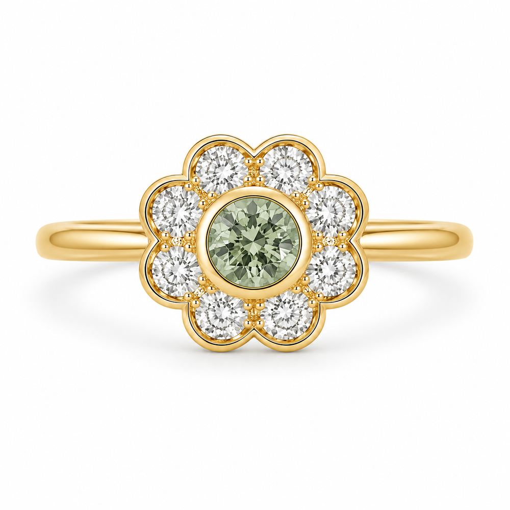 9ct Gold Sage Diamond Flower Cluster Ring