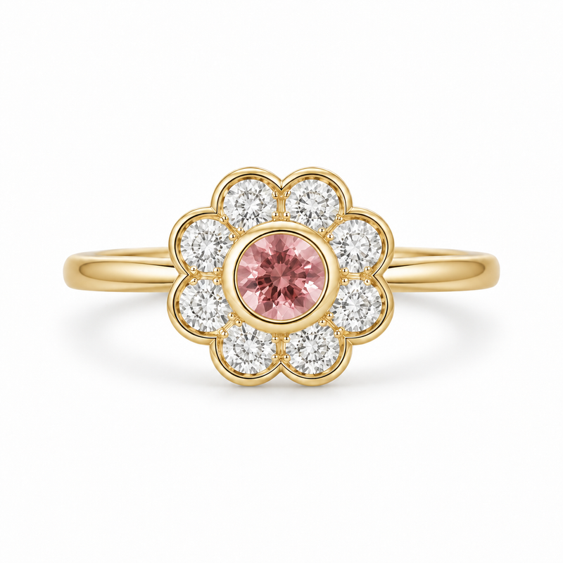 9ct Gold Pink Lab-Grown Diamond Flower Cluster Ring