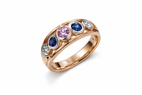 9ct Rose Gold Multi-Tone Diamond & Sapphire Statement Ring  Romano's Jewellers Stafford