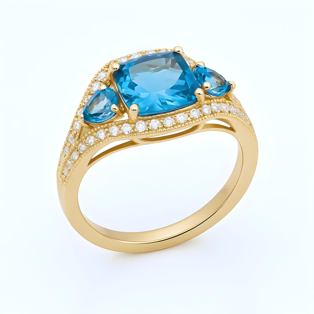 Blue Topaz and Diamond Ring