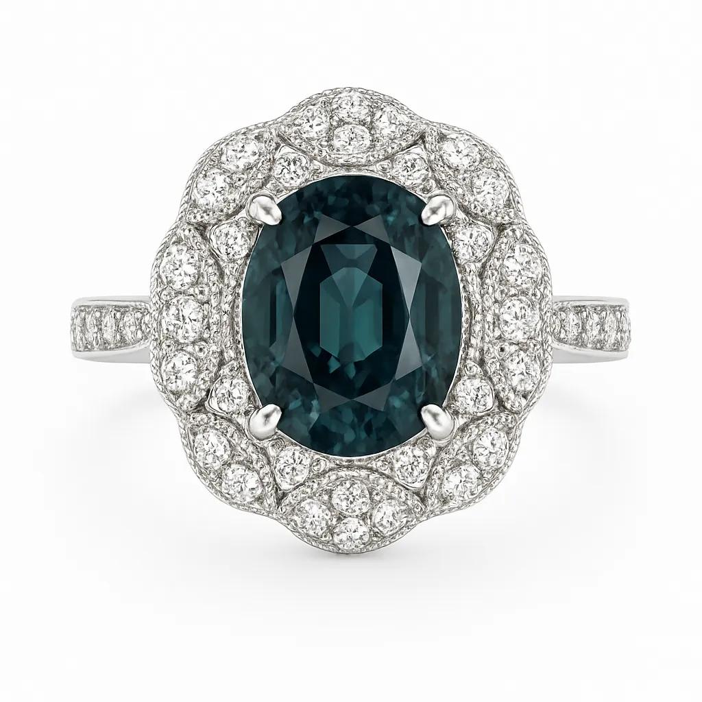 18ct White Gold Australian Sapphire & Diamond Ring