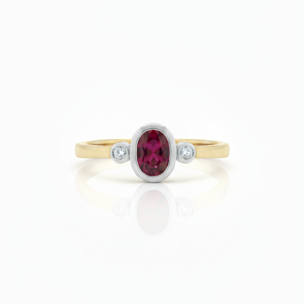 Two Tone Yellow and White Gold Natural Ruby and Diamond Ring