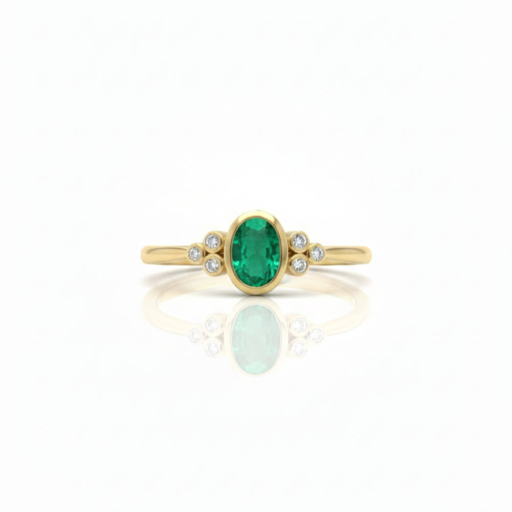Yellow Gold Natural Diamond and Emerald Dress Ring