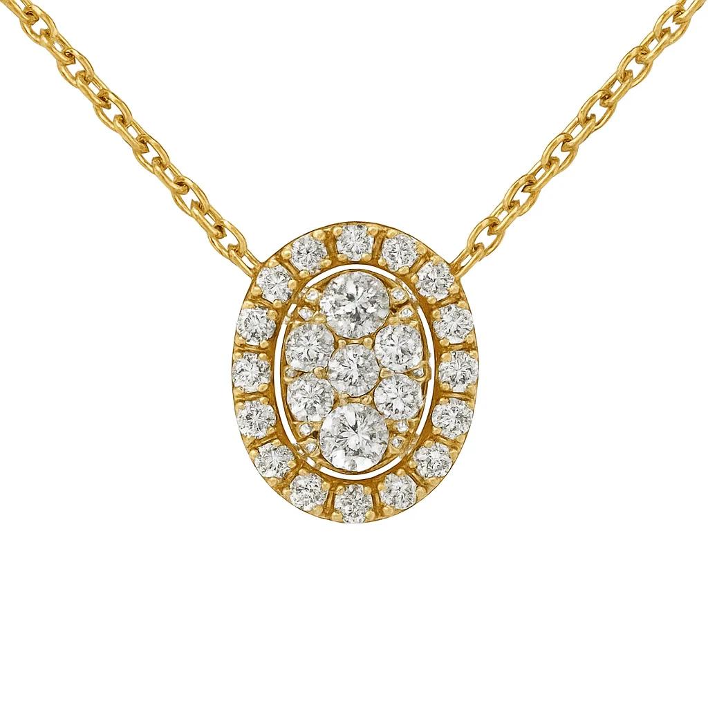 18ct Gold Oval Diamond Set Pendant Necklace