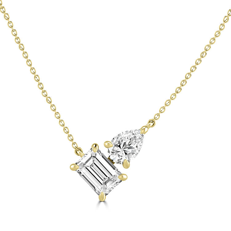 18K Yellow Gold and Diamond Toi et Moi Necklace
