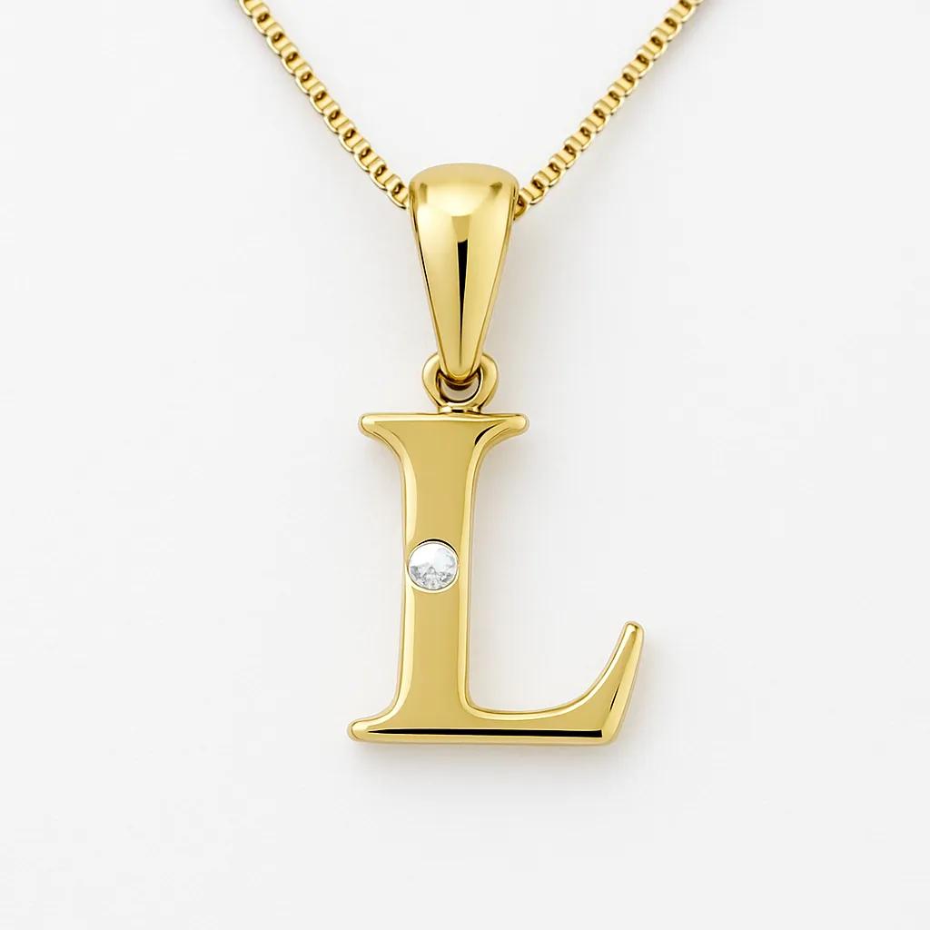 9ct Yellow Gold Diamond Pendant – Letter L
