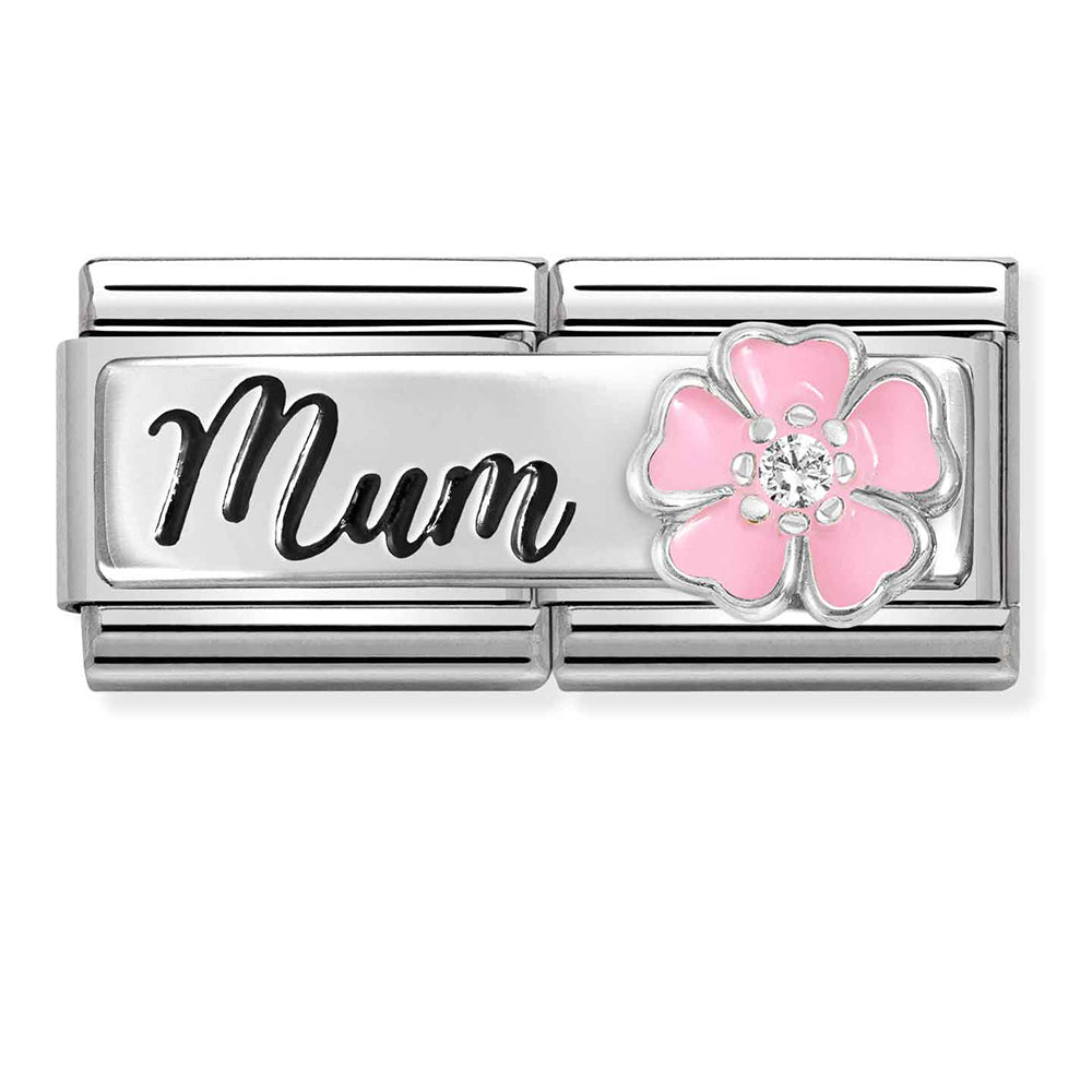 "Mum" Flower and Cubic Zirconia Double Link