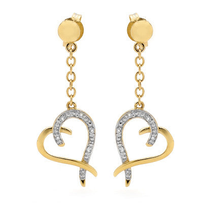 Yellow Gold and Diamond Heart Drops