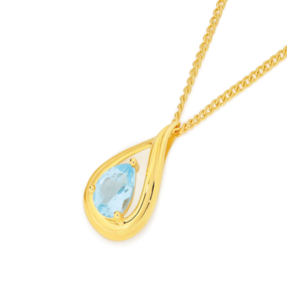9ct Two-Tone White & Yellow Gold Pear-Shaped Sky Blue Topaz Pendant