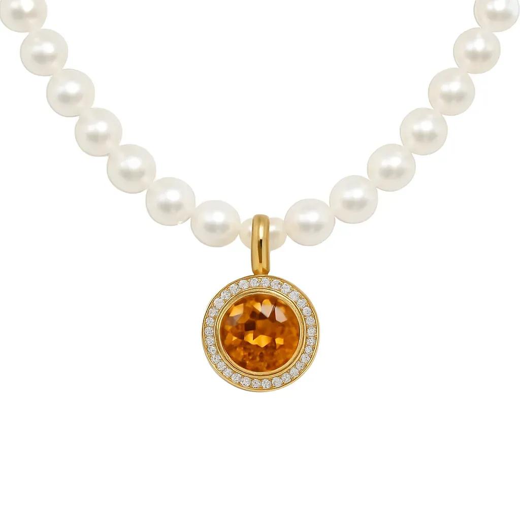 9ct Yellow Gold, Oval Citrine & Diamond Pendant