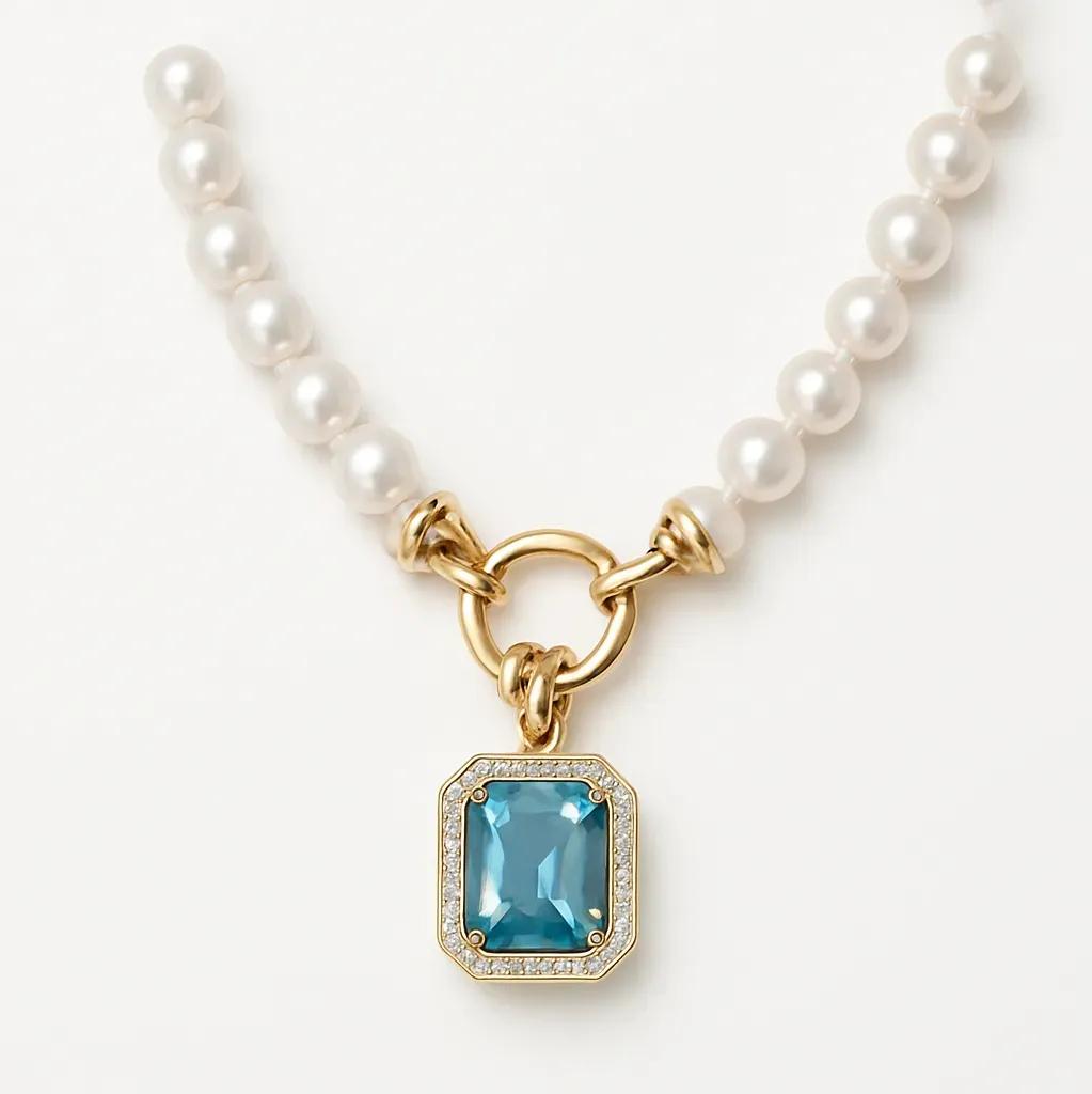 9ct Yellow Gold Emerald-Cut London Blue Topaz & Diamond Enhancer/Pendant