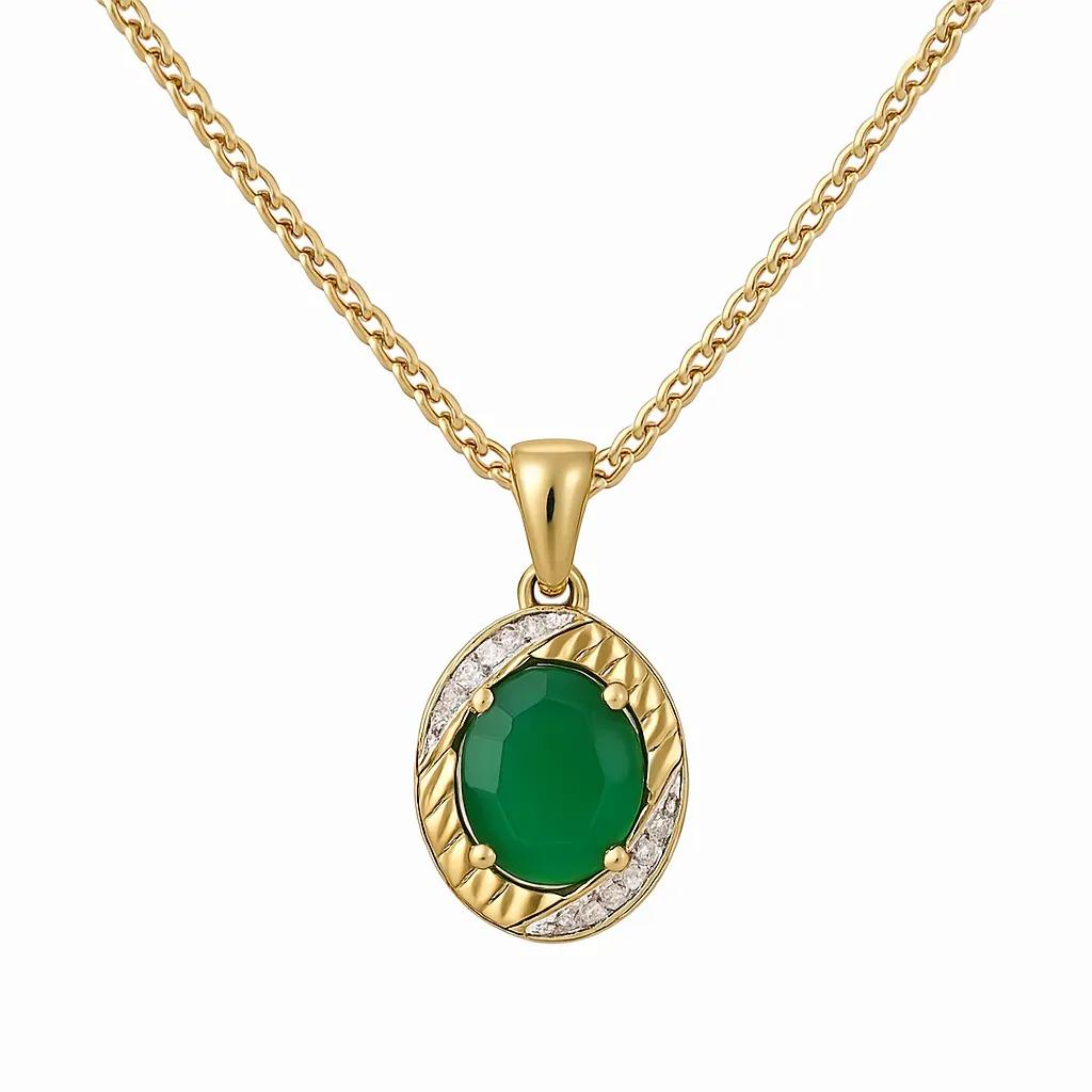 9ct Yellow Gold Emerald & Diamond Pendant