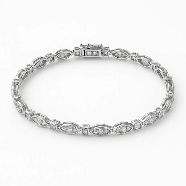 10K WHITE GOLD SQUARE AND MARQUISE DIAMOND TENNIS BRACLET 1CT