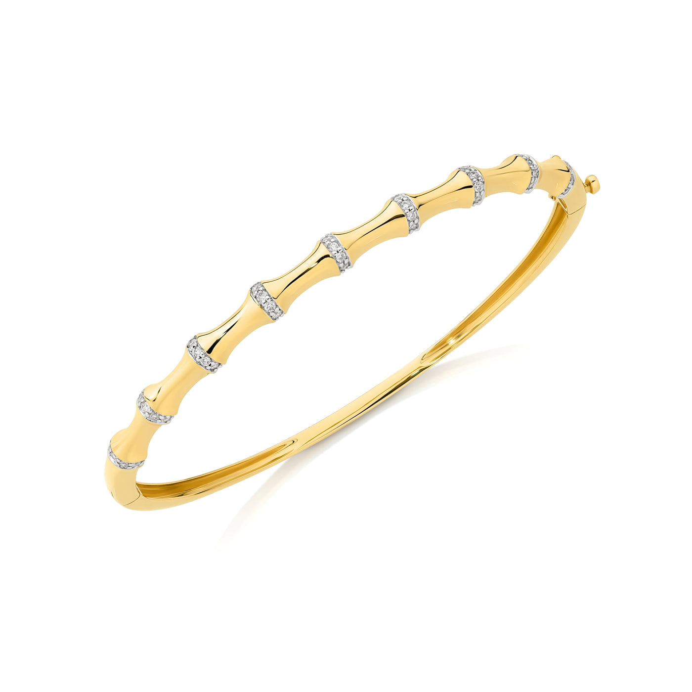 9kt Gold Diamond Set Bamboo-Style Bangle