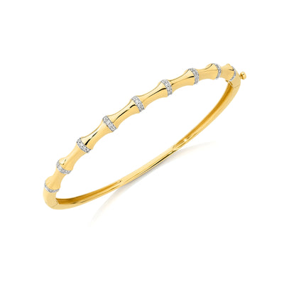 9kt Gold Diamond Set Bamboo-Style Bangle