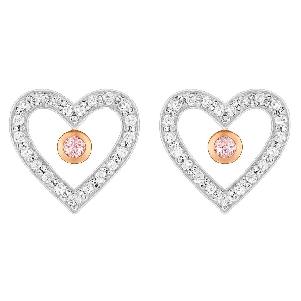 9ct White Gold Pink & White Diamond Earrings