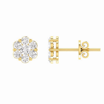 9ct Yellow Gold Rhodium-Plated Diamond Cluster Stud Earrings
