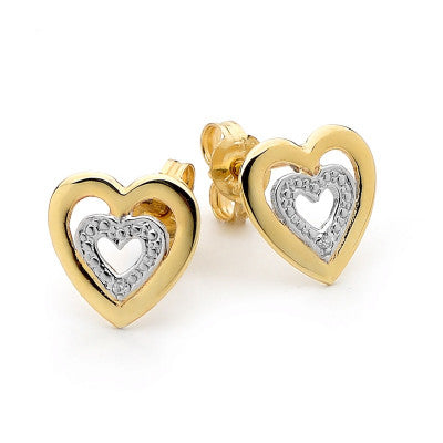 9ct Gold - Diamond Heart Studs