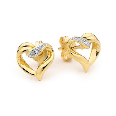 9ct - Diamond Heart Earrings
