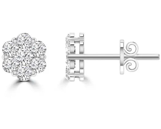 9ct White Gold, Diamond Cluster Studs TDW: 0.15ct GH/I1