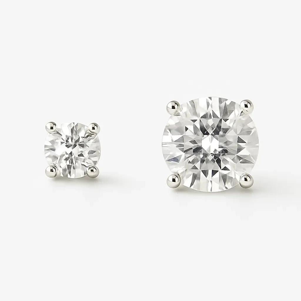 9ct White Gold 4-Claw Round Diamond Stud Earrings