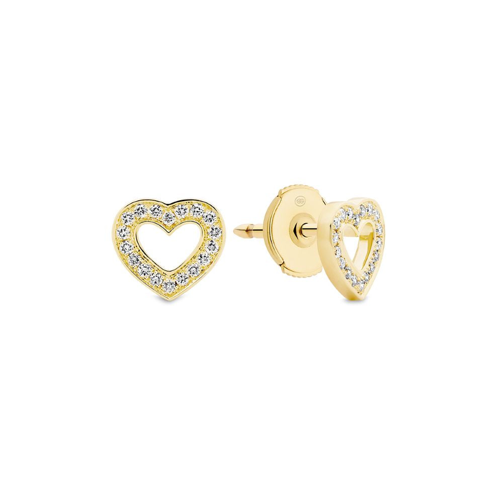 18kt Yellow Gold Open Heart Diamond Stud Earrings
