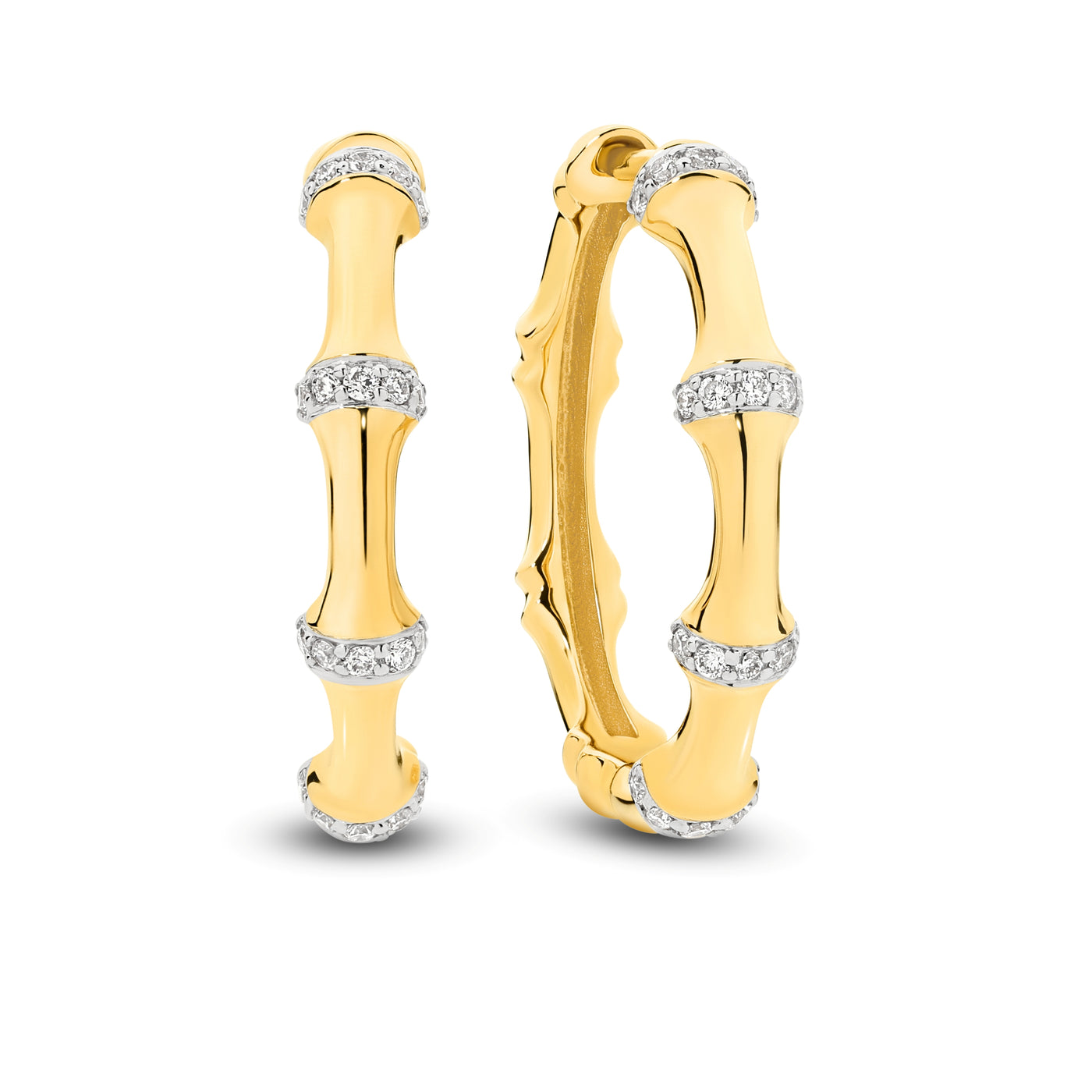 9ct Diamond Set Bamboo Style Hoop Earrings