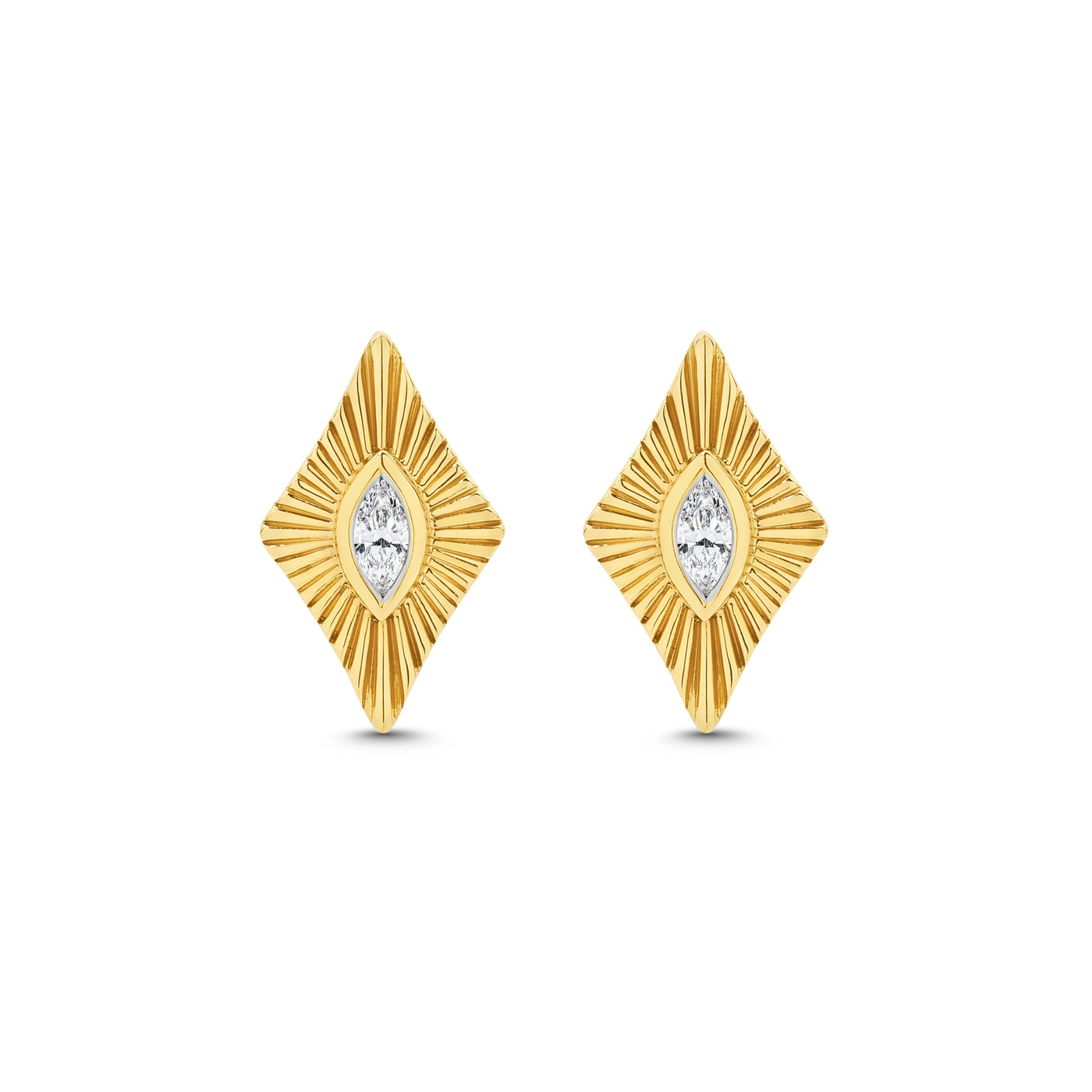 9kt Diamond Set Sunray Stud Earrings
