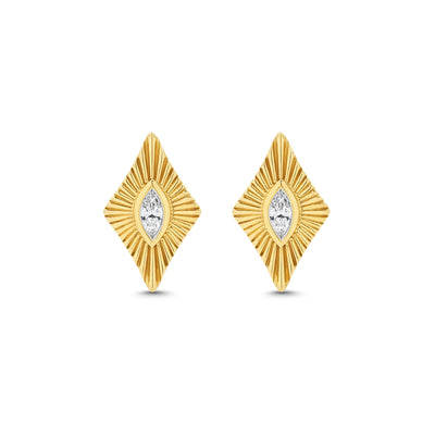 9kt Diamond Set Sunray Stud Earrings