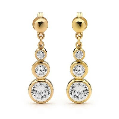 9ct Gold - cubic zirconia - Drop Earrings