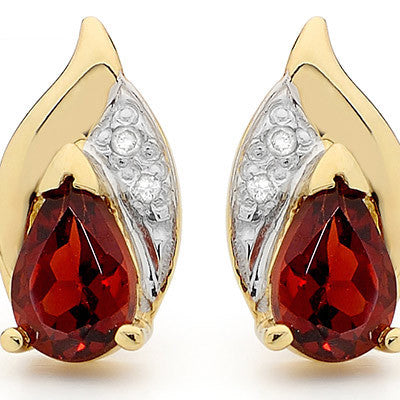 9ct Gold - Diamond Garnet Earrings