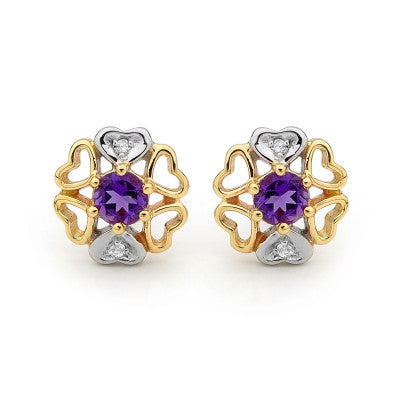 9ct Amethyst -  Heart Petal Earrings