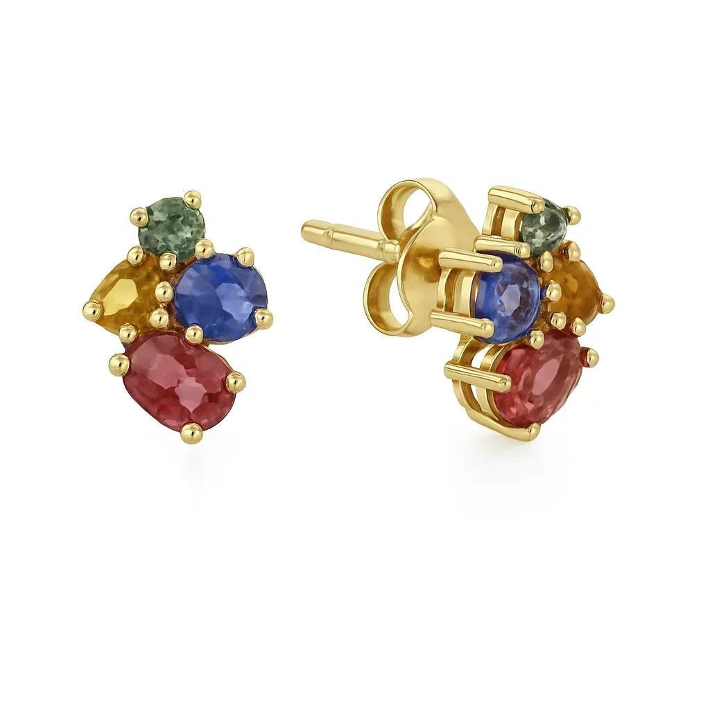 9ct Gold Multi-Gem Stud Earrings