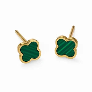 9ct Italian Gold Stud Earrings with Green Malachite