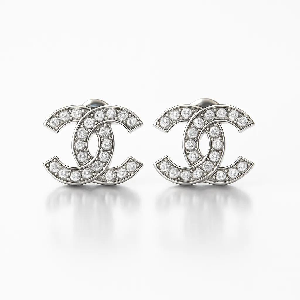 9ct White Gold ‘CC’ Earrings with Cubic Zirconia Stones