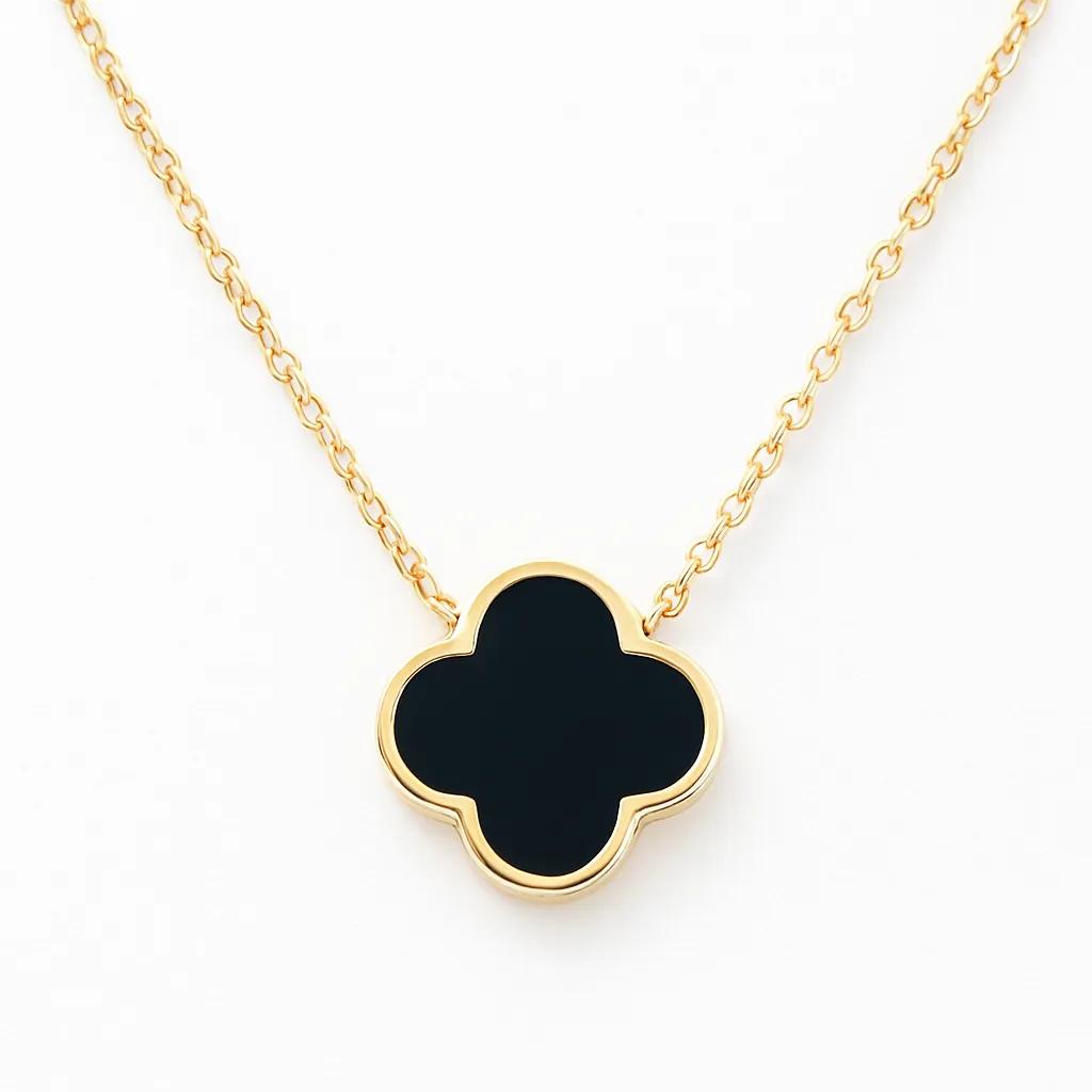 9ct Italian Onyx Colour Single Clover Necklace