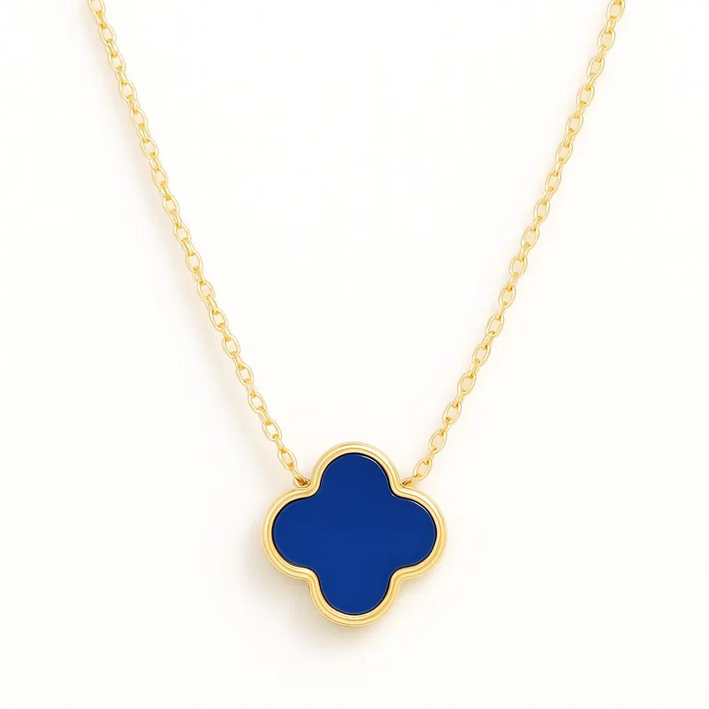 9ct Italian Lapis Colour Single Clover Necklace