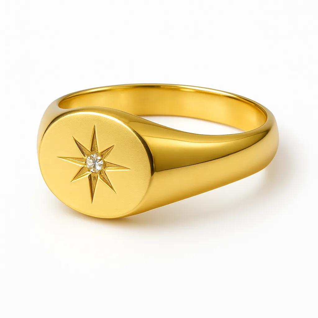 9ct Gold Oval East/West Diamond Set Signet Ring – 0.02ct