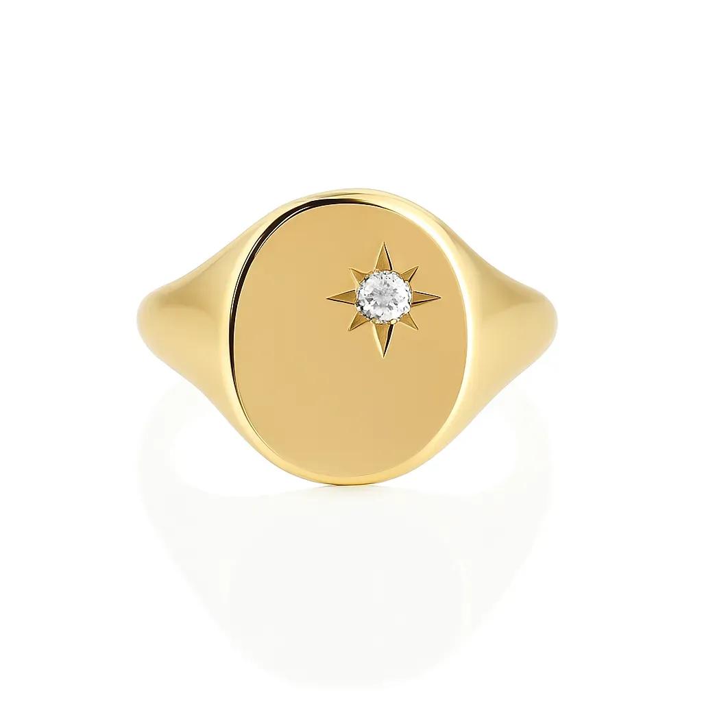 Classic Oval Signet Ring - 9ct Yellow Gold Diamond Set