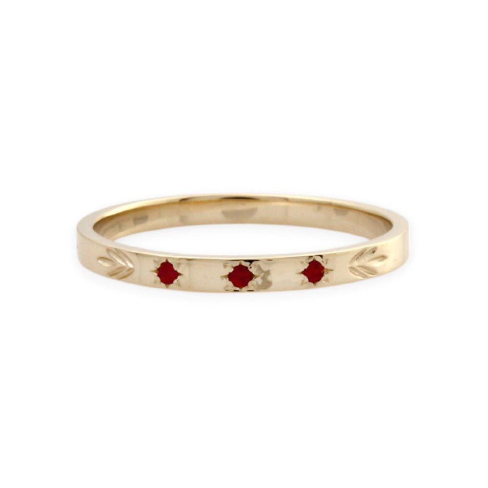 9CT Gold Friendship Ring with Natural Rubies - Size 'O'