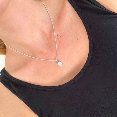 Rhodium Plated Sterling Silver Moon Pendant with Freshwater Cultured Pearl (AA Grade)