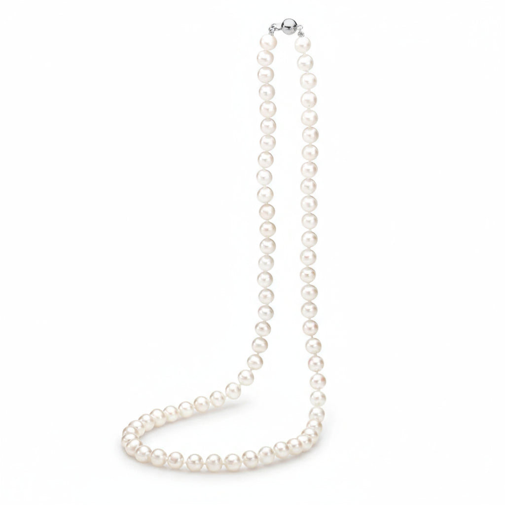 White Oval Freshwater Pearl Strand – 6–6.5mm, 45cm with Sterling Silver Clasp