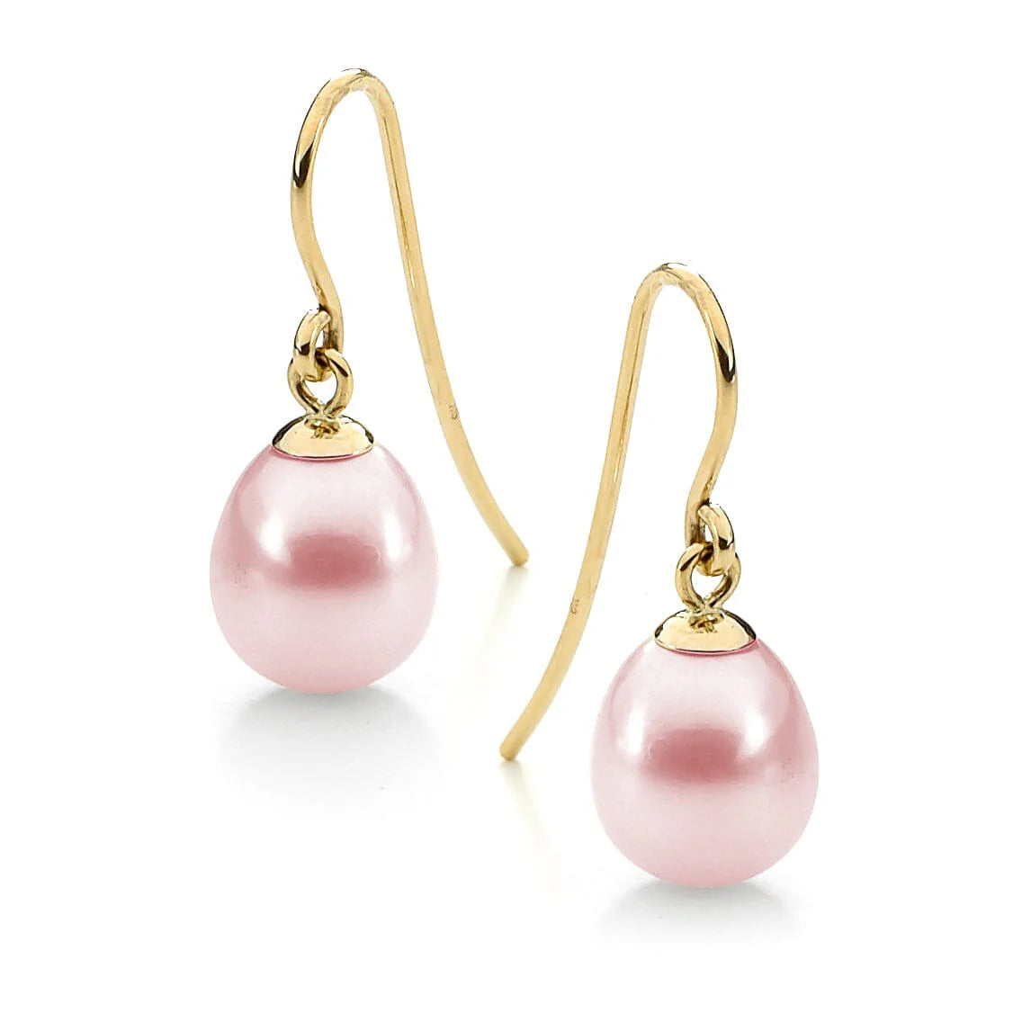 9ct Yellow Gold Shepherd Hook Pink Pearl Drop Earrings