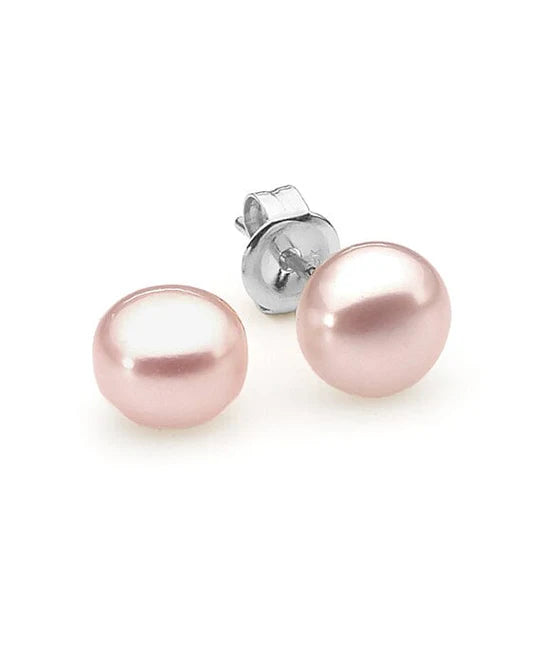 Ikecho Luna de Studs – Pink 8–8.5mm Button Freshwater Pearl Earrings